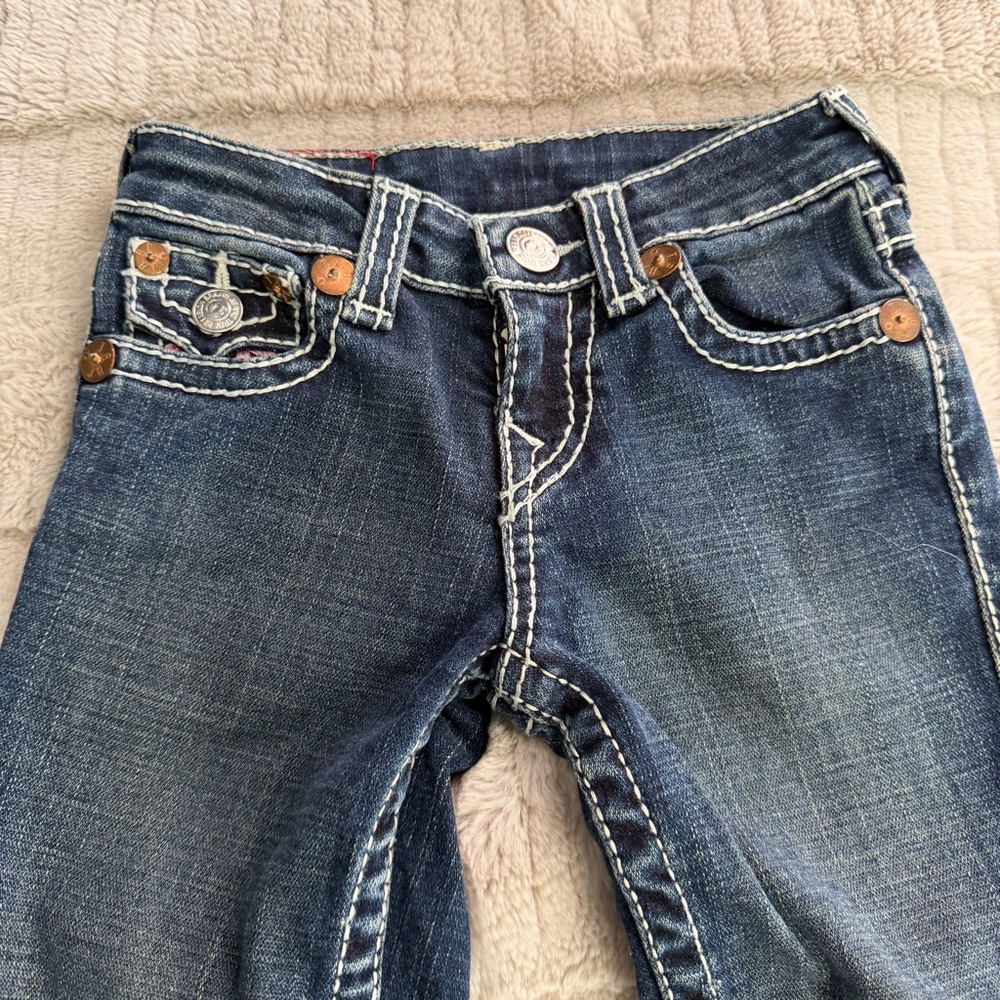True Religion Girls Joey Rainbow Thick Stitch Low Rise Flare Jeans Girls Size 6 - Picture 2 of 13
